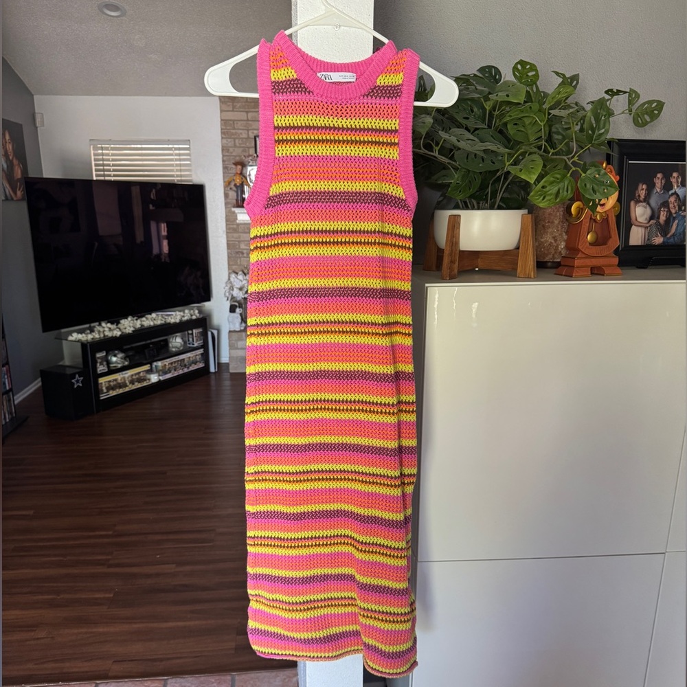Zara Pink and Yellow Striped Kids Dress